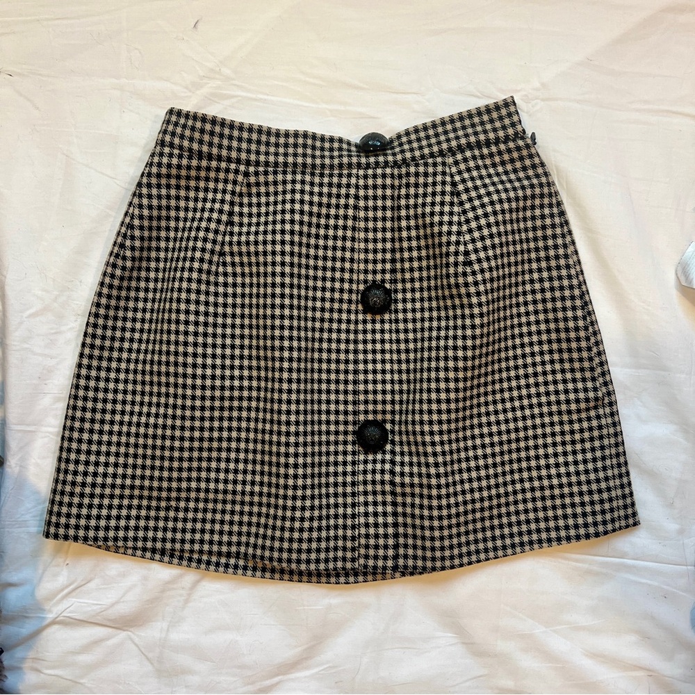 Luxury 100% Wool Tan and Black Chloé Houndstooth Mini Skirt sz 0 (eu 34, XS)